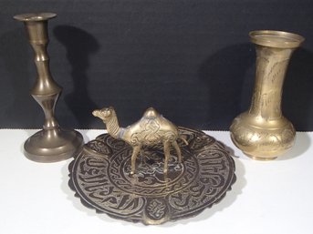 Brass Camel Ashtray, Vase And Candle Holder