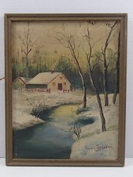 Vintage Oil Winter Time On The Ranch By Virgina Sanders