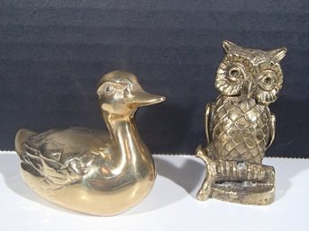 MCM Solid Brass Duck And Owl