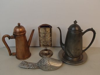 Pewter And Copper Teapots