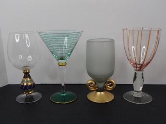 Eclectic Set Of Four Cocktail Glasses