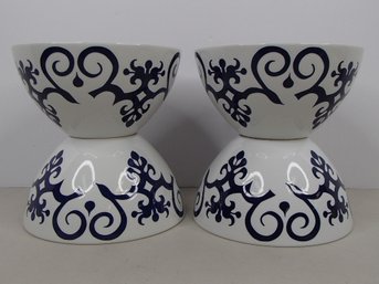 Set Of Four White And Blue Roscher Bowls