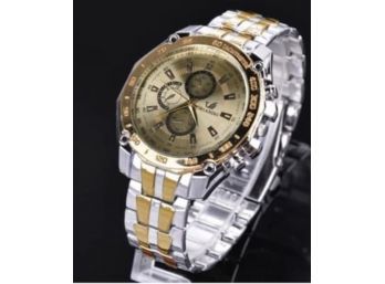 New Stainless Steel/gold Colored Mens Watch