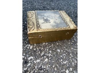 PAINTED GILDED WOODEN HINGED TRINKET BOX
