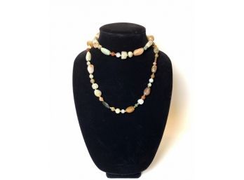 Earthy Semi-precious Stones With Brass Spacers Long Necklace