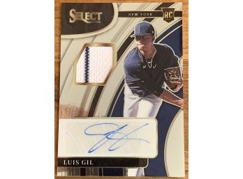 143/199!! 2022 PANINI SELECT RPA LUIS GIL GAME WORN JERSEY AUTOGRAPHED ROOKIE CARD
