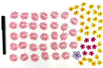 Iron On Lot - Flowers Of Various Sizes & Colors, Mostly Pink Daisies