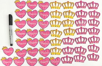 Iron On Lot - Mix Of Gold/Yellow Crowns & Pink And Hearts