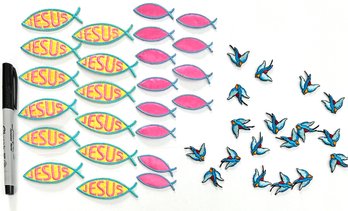 Iron On Lot - Jesus Fishes, Pink Fishes, Birds