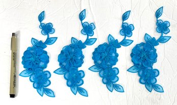 Blue Embroidered  Flower Iron Ons / Transfers