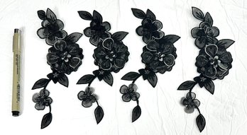 Black Embroidered  Flower Iron Ons / Transfers - Lot 2