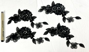 Black Embroidered  Flower Iron Ons / Transfers - Lot 1