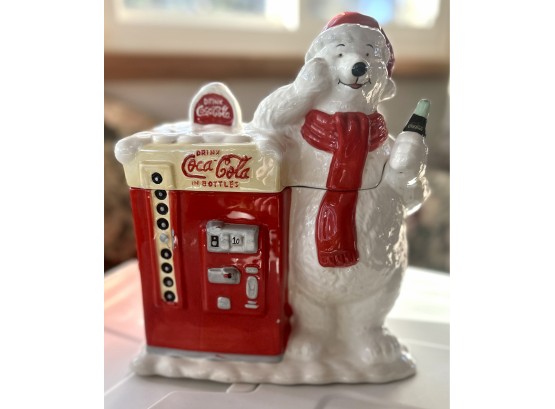 Ceramic Coca-Cola Polar Bear With Vending Machine Cookie Jar