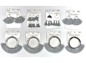 Jewelry Making Lot - 8 Pieces - Fabric Tassels - Grey