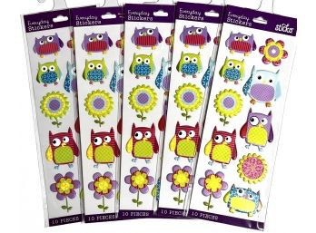 5 Packages Puffy Owls & Flowers Stickers - Sticko