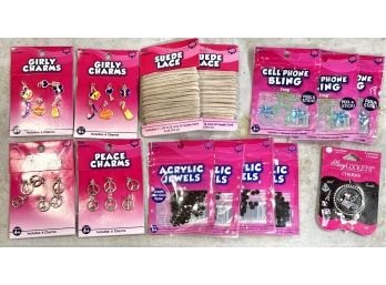 Kid's Jewelry Making Lot - Charms, Cell Phone Bling, Cord