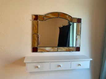 Stained Glass Mirror And Wall Shelf