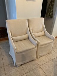 Two Restoration Hardware Slipcovered Slope Arm Chairs