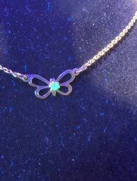 Vintage Butterfly Necklace With URANIUM Glass Stone, Chain Is Only 12'