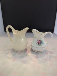 Pair Of Mini Porcelain Cream Pitchers, 3.5 In Tall