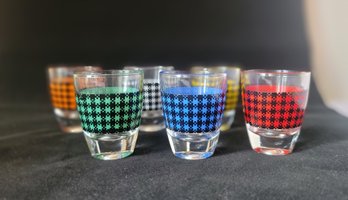 6 Pc MCM Small SHOT GLASS SET - 2' Tall, Multi Color Houndstooth Design