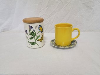 Yellow Mug And Saucer,  Botanic Garden Porcelain Canister