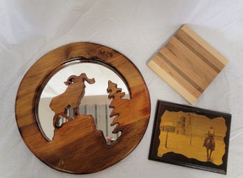 Wooden Mirror With Sheep Cut,  Smash Cutting Board,  Wooden Cowboy Art