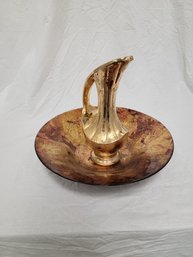 24K Gold MCCOY Pottery Pitcher, Gold And Crimson Bowl Decorative Bowl