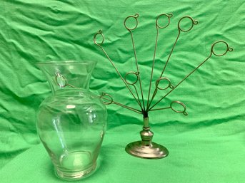 Clear Glass Vase And Metal Photo Holder