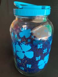 Blue Flower Glass Sun Tea Jug