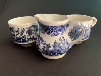 Churchill Blue And White Pitcher And 2 Mugs