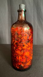 Vintage Amber Glass Medicine Bottle Filled With Dried Potpourri