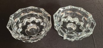Pair Of MCM Crystal Glass Candlestick Holders