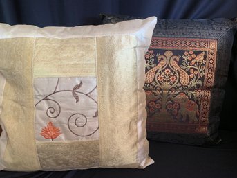 2 Boho Decor Pillows - Black Double Elephant And Cream Floral