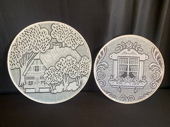 Vintage Stretch Lace Decor With House And Window Scenes