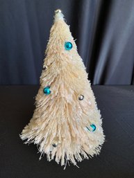 Large Cream With Bottle Brush Tree With Blue And Silver Beads