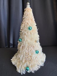 Extra Large Cream With Bottle Brush Tree With Blue And Silver Beads