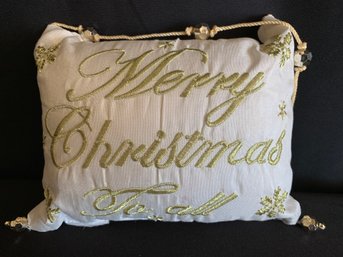 White And Gold  Pillow Merry Christmas To All  Door Hanger