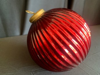 Large Red Kugel Style  Round Blown Glass Style Christmas Ornament From Pier 1