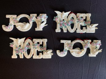 Four 'Joy And Noel'  Dove And Rose Christmas Ornaments
