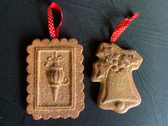 Two Extra Large Faux Gingerbread Cookie Decorative Ornaments From Cozy Cottage