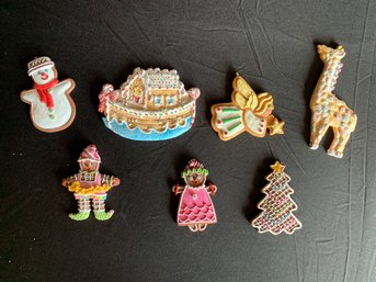 7 Faux Gingerbread Painted Christmas Decor Ornaments