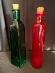 PAIR Red And Green Bottle Decor For Christmas Display - Grape Pattern