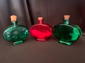 Three Red And Green Bottle Decor For Christmas Display - Grape Pattern
