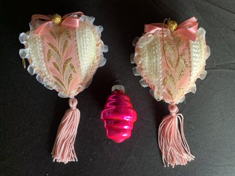 Pink And Cream Ribbon Ornaments With Hot Pink  Shiny Brite