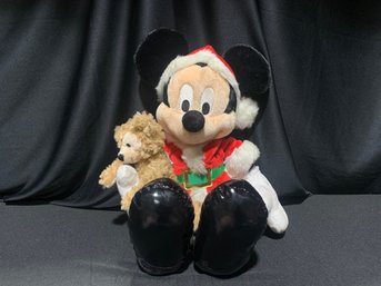 Stuffed Santa Mickey Mouse With His Own Bear - Extra Large 18 In Long. Only Available At Disney Parks