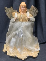 Vintage Angel Light Up Angel Tree Topper With Porcelain Face And Hands