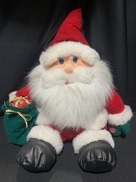 PUSH BUTTON MUSIC BOX SANTA 15-in Decorative Santa With Fur Trim And A Blue Eyes