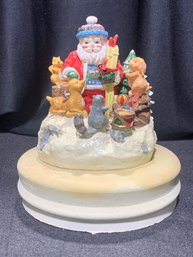 Vintage Porcelain Santa Winter Scene With Animals On Rubber Base Or Jar Lid 4 And 1/2 In