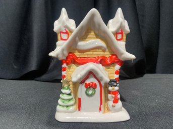 Mini Christmas House With Snowman Candelabra 5 In. X 3 In